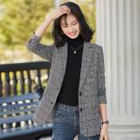  New Yellow Gray Plaid Ladies Blazer Women Spring Autumn Fashion Coat Girl  Design Latest Jacket  Blazers