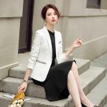 Elegant Women Single Button Blazers Vintage Slim Long Sleeve Casual Outerwear S4xl Chic Black White Plaid Coat Tops  Bla