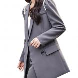 Fashion Women Casual Blazer Ladies Gray Black Solid Female Long Sleeve Double Breasted Loose Jacket Coat