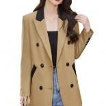 Fashion Gray Khaki Blazer Coat Women Ladies Female Long Sleeve Double Breasted Casual Jacket For Autumn Winter