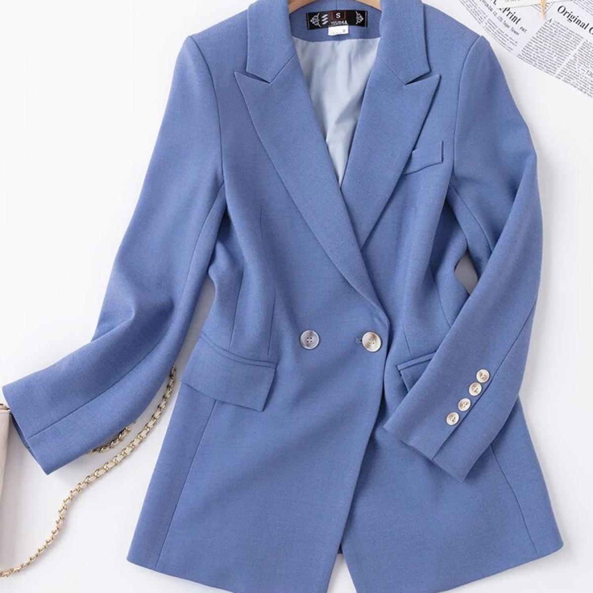 Alta qualidade azul senhoras blazer jaqueta feminina sólida manga longa único breasted trabalho de negócios wear casaco formal