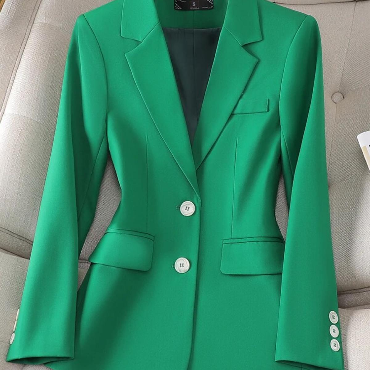 Long Sleeve Autumn Winter Women Blazer Ladies Black Khaki Beige Green Single Breasted Female Business Work Wear Formal J