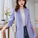 Fashion Autumn Winter Women Blazer Ladies Jacket Purple Beige Solid Single Button Female Business Work Wear Formal Coat 