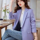 Fashion Autumn Winter Women Blazer Ladies Jacket Purple Beige Solid Single Button Female Business Work Wear Formal Coat 