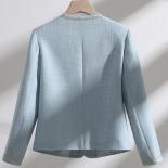 Ladies Casual Blazer Women Jacket Beige Blue Female Slim Long Sleeve Single Breasted O Neck Coat