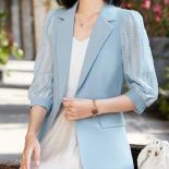 Spring Summer Women Formal Blazer Coat Ladies Female Apricot Blue Black Three Quarter Sleeve Business Work Wear Jacket