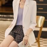 Fashion Women Half Sleeve Blazer Ladies Khaki White Black Female Single Button Formal Jacket For Summer Spring