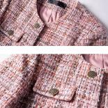 Fashion Pink Blue Plaid Women Blazer Ladies Casual Jacket Female Long Sleeve O Neck Button Decoration Autumn Winter Coat