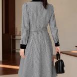 Alta qualidade longo feminino blazer senhoras jaqueta preto xadrez feminino casaco casual com cinto para outono inverno