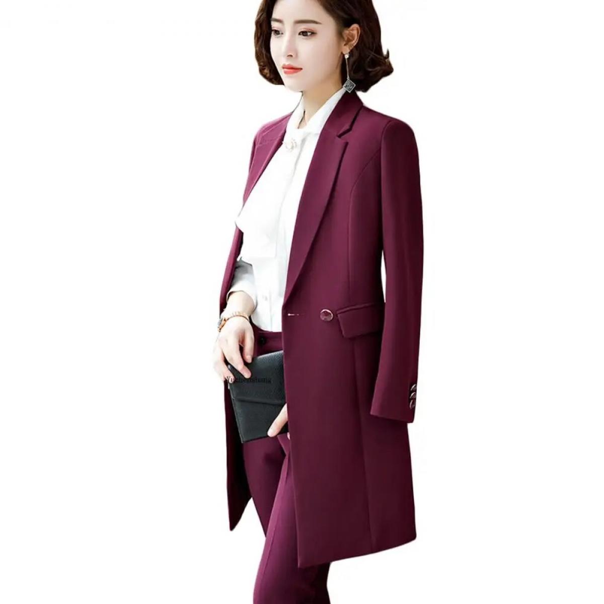 Novo inverno feminino longo blazer elegante manga longa formal para senhora do escritório preto azul vermelho blazers