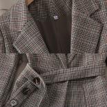 Nouveauté automne hiver dames décontracté gris Plaid Blazer femmes à manches longues simple bouton mince veste manteau avec cein