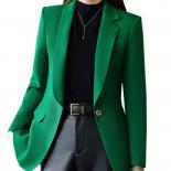 Otoño Invierno mujer Formal Blazer señoras Beige caqui negro verde manga larga chaqueta femenina de un solo pecho