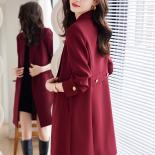 Ropa de trabajo de negocios para mujer, chaqueta Formal larga para mujer, chaqueta sólida roja, negra y azul para Otoño e Invier