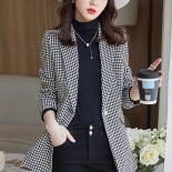 Autumn Winter Ladies Casual Blazer Coat Women Female Khaki Black Plaid Long Sleeve Single Button Slim Jacket  Blazers