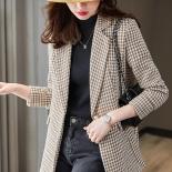 Autumn Winter Ladies Casual Blazer Coat Women Female Khaki Black Plaid Long Sleeve Single Button Slim Jacket  Blazers