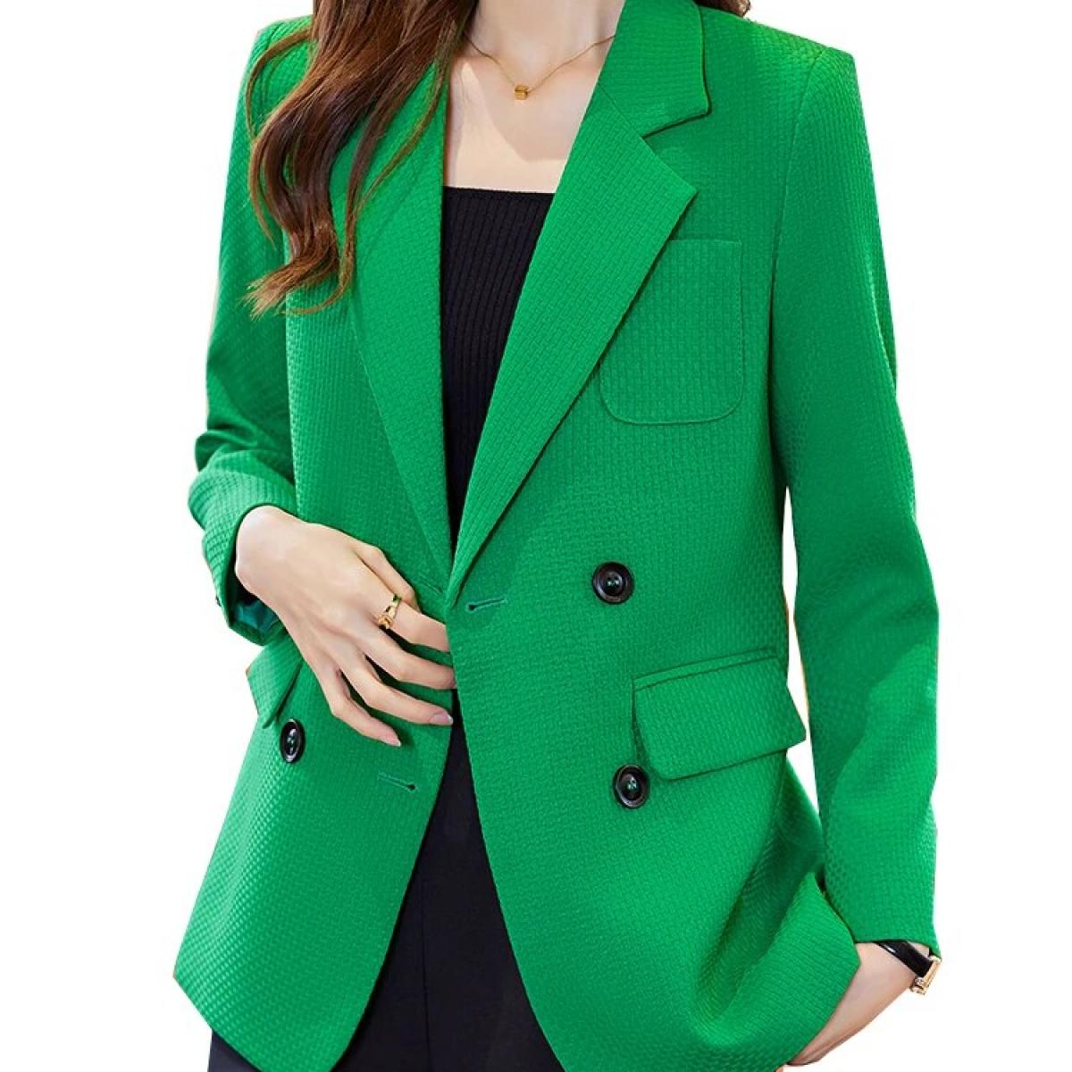 אופנה נשים בגדי עבודה בלייזר משרד נשים נקבה כתום שחור ירוק משובץ שרוולים ארוכים מעיל רשמי עם חזה חד ג