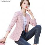Mulher rosa damasco xadrez blazer outono inverno outwear jaquetas casuais feminino fino único botão casaco para menina s4xl cham