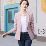 Woman Pink Apricot Plaid Blazer Autumn Winter Outwear Casual Jackets Female Slim Single Button Coat For Girl S4xl  Blaze