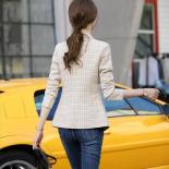 Mulher rosa damasco xadrez blazer outono inverno outwear jaquetas casuais feminino fino único botão casaco para menina s4xl cham