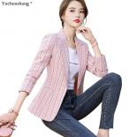 Woman Pink Apricot Plaid Blazer Autumn Winter Outwear Casual Jackets Female Slim Single Button Coat For Girl S4xl  Blaze
