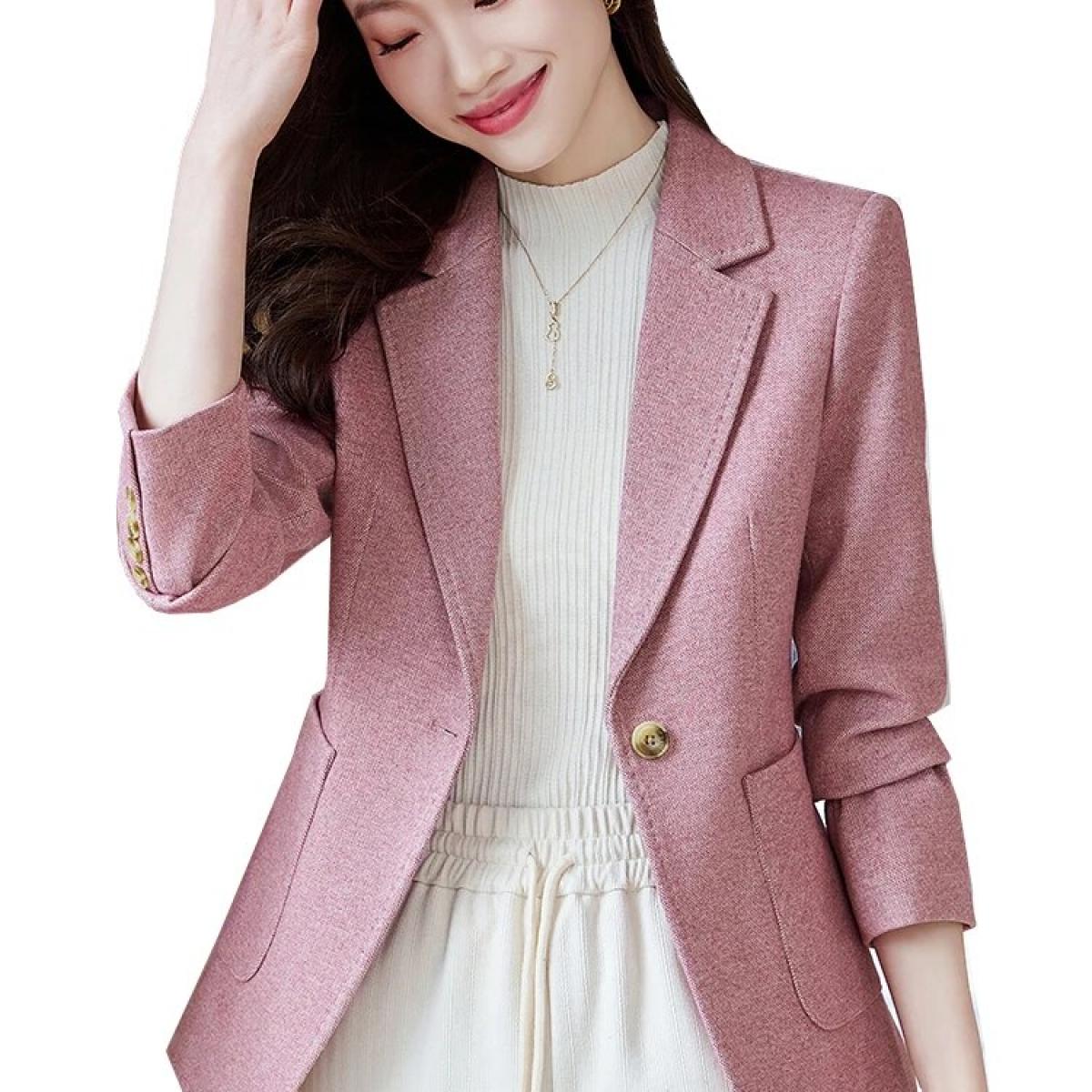 Blazer café rose de haute qualité pour femme, veste d'automne et d'hiver pour bureau, vêtements de travail, manteau formel avec 