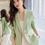 Ladies Blazer Women Green Apricot Pink Black Solid Long Sleeve Single Button Slim Jacket Female Business Work Wear Forma