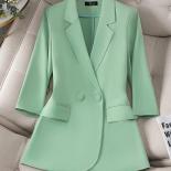 Spring Summer Ladies Blazer White Green Yellow Black Female Half Sleeve Solid Women Formal Jacket Coat