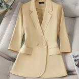 Spring Summer Ladies Blazer White Green Yellow Black Female Half Sleeve Solid Women Formal Jacket Coat