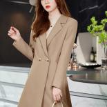 Femmes automne hiver Long Blazer abricot noir solide bureau dames femme vêtements de travail veste formelle manteau