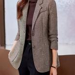 Autumn Winter Gray Coffee Single Breasted Women Blazer Ladies Female Business Work Wear Formal Jacket With Pocket