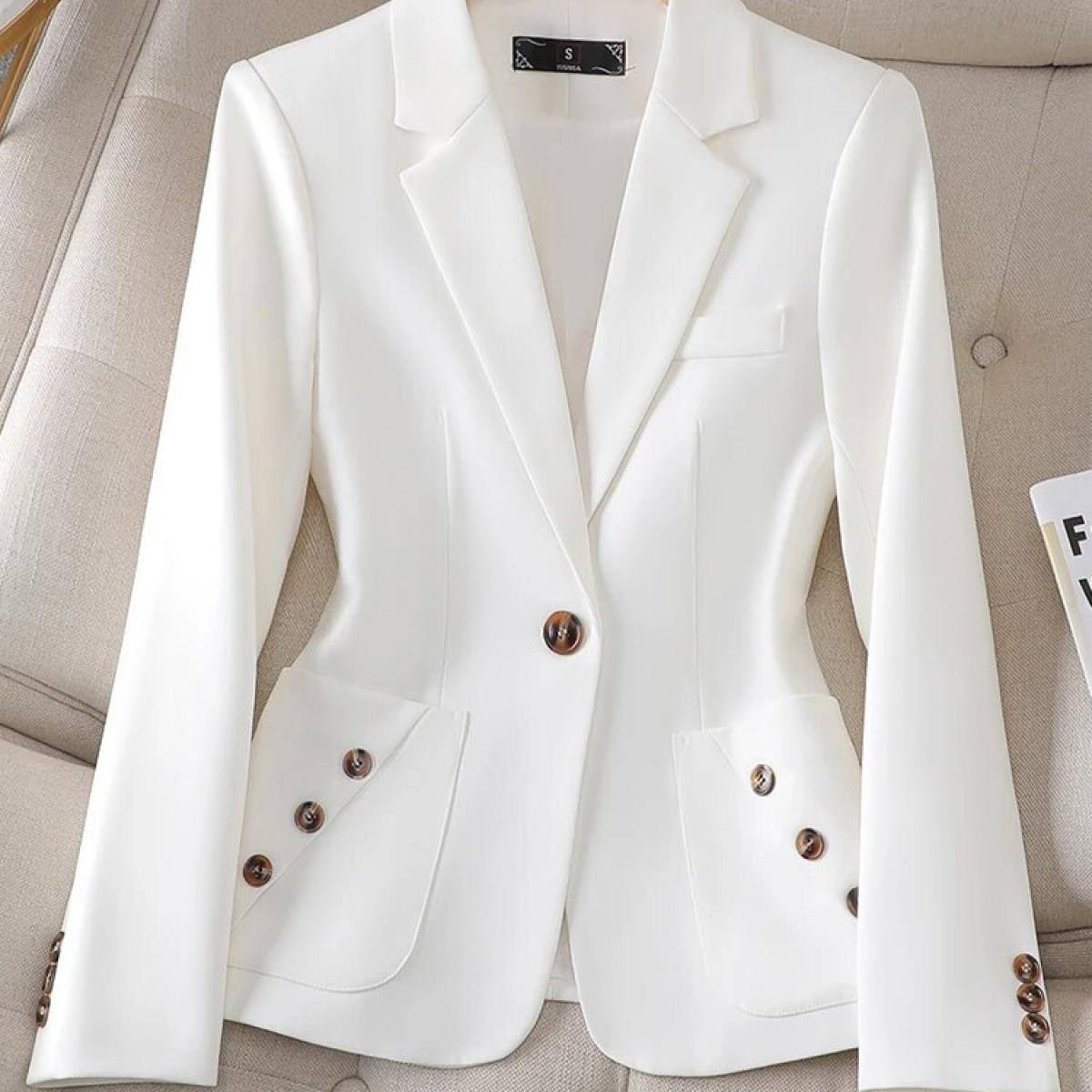 Long Sleeve Office Ladies Blazer Women Black Blue White Female Business Work Wear Slim Formal Jacket For Autumn Winter