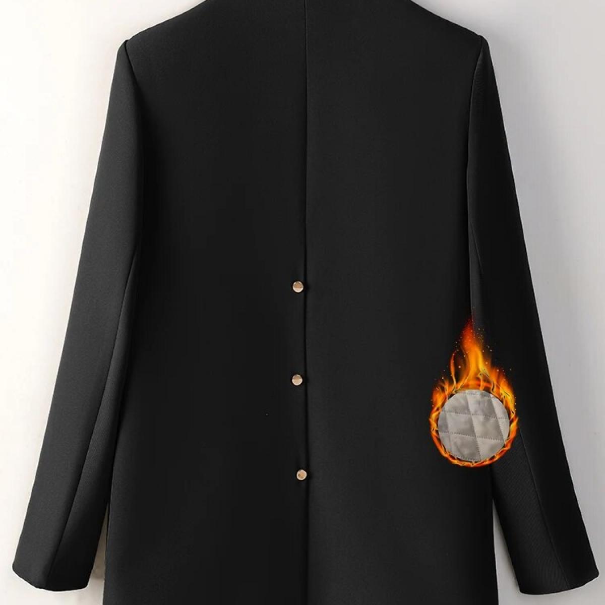 Blazer épais pour femme, ample et formel, café noir, manches longues, veste à bouton unique, pour le bureau, automne et hiver