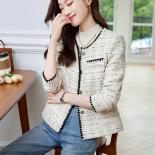 High Quality Beige Plaid Women Blazer Fashion Autumn Winter Ladies Casual Jacket Female Long Sleeve O Neck Coat With Poc