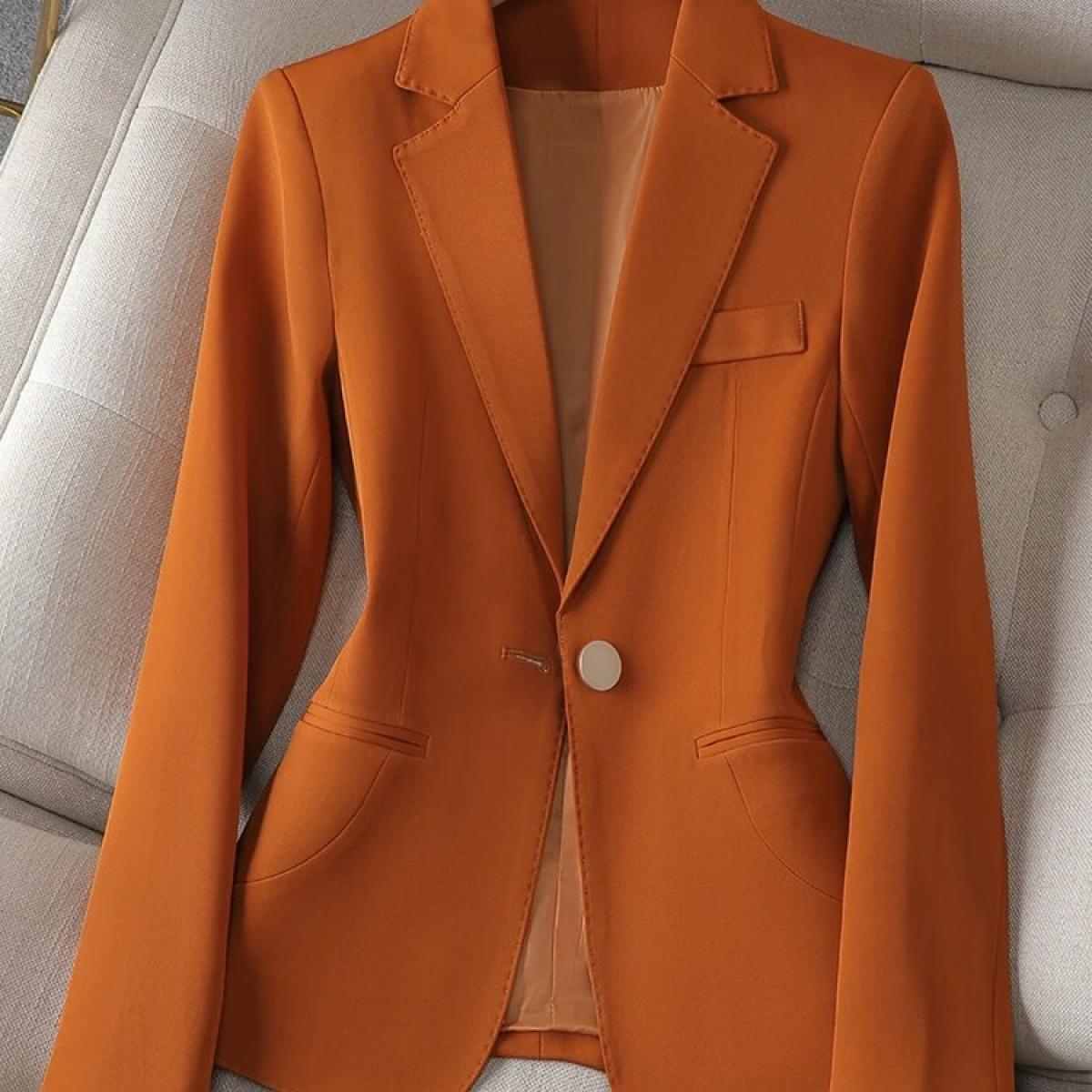 Senhoras do escritório fino formal blazer feminino bege laranja preto feminino trabalho negócios usar jaqueta para o outono inve