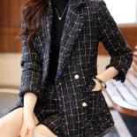 New Arrival Ladies Loose Blazer Women Black Plaid Long Sleeve Double Breasted Casual Female Jacket Coat For Autumn Winte