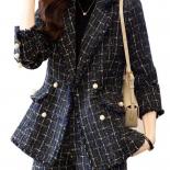 Nova chegada senhoras solto blazer feminino preto xadrez manga longa duplo breasted casual casaco feminino para o outono winte