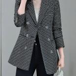 Elegant Ladies Blazer Black Beige Plaid Women Casual Jacket Long Sleeve Triple Breasted Female Autumn Winter Coat