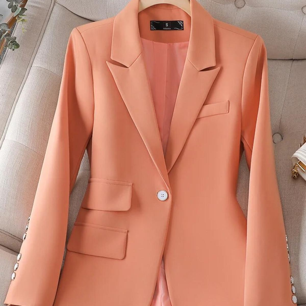 Fashion Ladies Blazer Women Orange Black Beige Female Long Sleeve Single Button Solid Casual Jacket Coat  Blazers