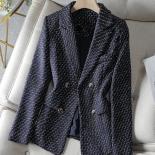 Women Black Blue Stripe Casual Slim Blazer Coat Autumn Winter Ladies Long Sleeve Double Breasted Jacket Female