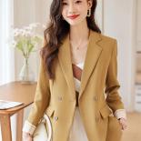 Fashion Ladies Blazer Women Green Gray Yellow Black Long Sleeve Double Breasted Female Casual Coat Jacket