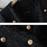 Long Sleeve Single Breasted Casual Blazer Women Ladies Autumn Winter Black White Plaid Vneck Button Decoration Coat Jack