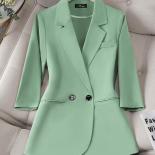 Spring Summer Women Ladies Blazer White Green Yellow Black Coffee Female Half Sleeve Solid Formal Jacket Coat