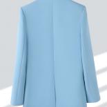 Blue Apricot Coffee Black Women Formal Blazer Ladies Female Long Sleeve Double Breasted Straight Jacket Coat