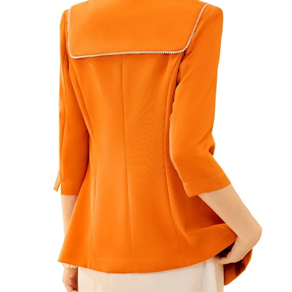 Fashion Orange White Black Women Blazer Ladies Female Double Breasted Business Work Wear Formal Jacket For Summer Spring