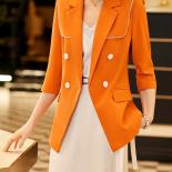 Fashion Orange White Black Women Blazer Ladies Female Double Breasted Business Work Wear Formal Jacket For Summer Spring