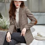 New Arrival Ladies Casual Coffee Plaid Blazer Women Long Sleeve Single Button Slim Jacket Coat For Autumn Winter