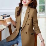 High Quality Khaki Black Women Blazer Fashion Autumn Winter Ladies Casual Jacket Female Long Sleeve Coat With Pocket