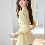 Fashion Spring Autumn White Yellow Women Blazer Ladies Female Long Sleeve Single Breasted Casual Jacket Coat