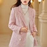 Fashion Ladies Blazer Black Pink White Plaid Casual Women Jacket Long Sleeve Triple Breasted Female Autumn Winter Coat