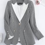 Gray Plaid Office Ladies Blazer Jacket Women Long Sleeve Single Button Female Formal Coat For Autumn Winter